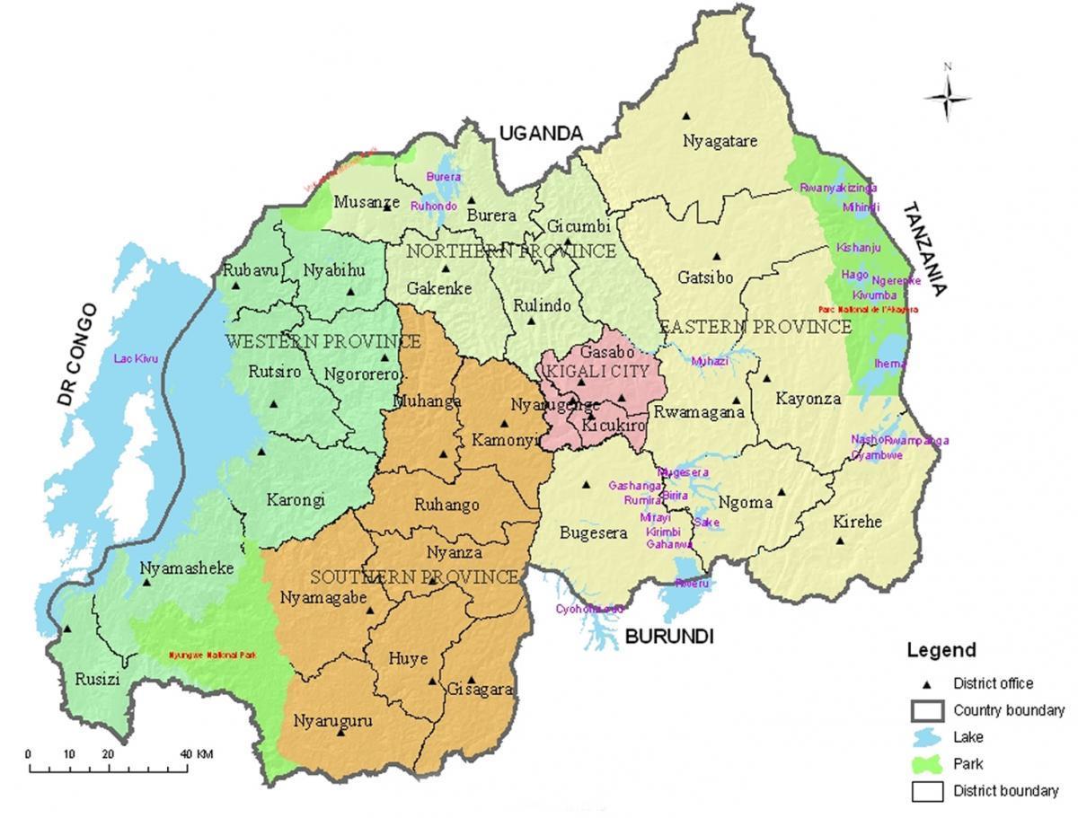 kartta Ruandan kanssa piirit ja aloilla