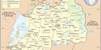 Kartta kartta Ruandan ympäröivien maiden