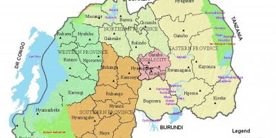 Kartta Ruandan kanssa piirit ja aloilla